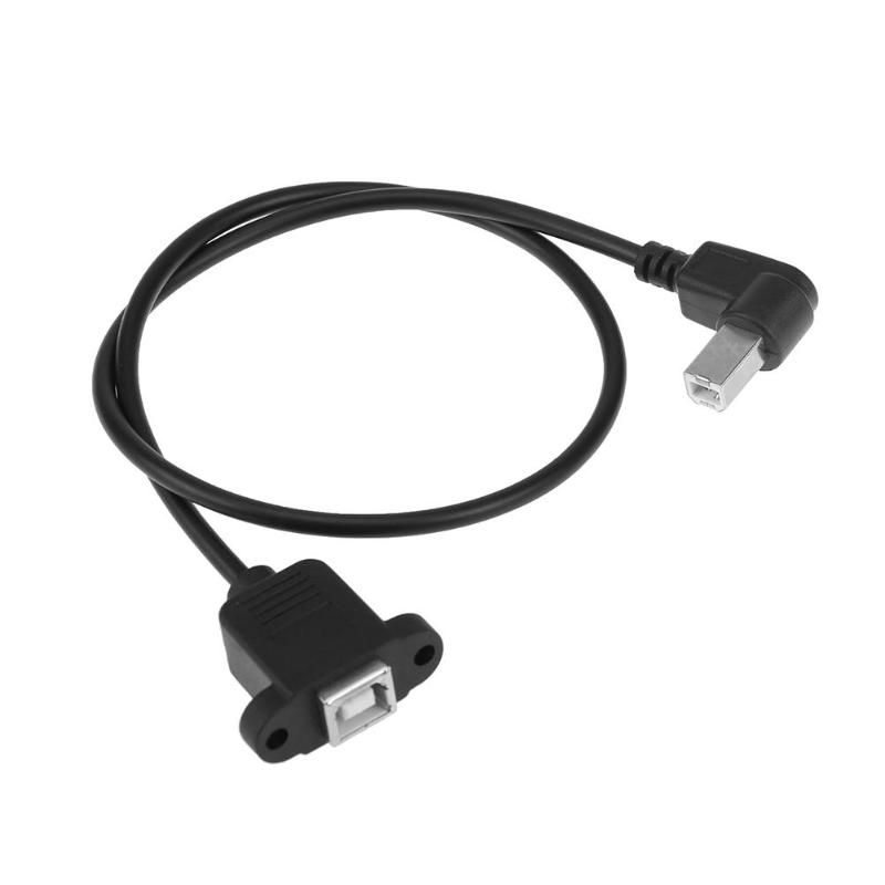USB-B male hoek naar USB-B female tbv inbouw kabel 50 cm zwart